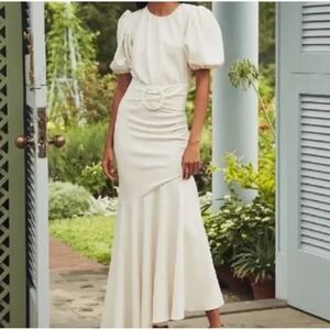 $650 NWT SACHIN & BABI Camila Dress White Midi Bridal Wedding Belted Waist SZ 10